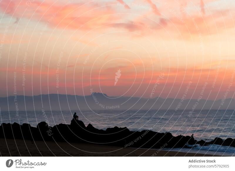 Sunset serenity at Capbreton beach with silhouetted figures sunset capbreton france tranquility landscape seascape sky dusk twilight evening orange pink clouds