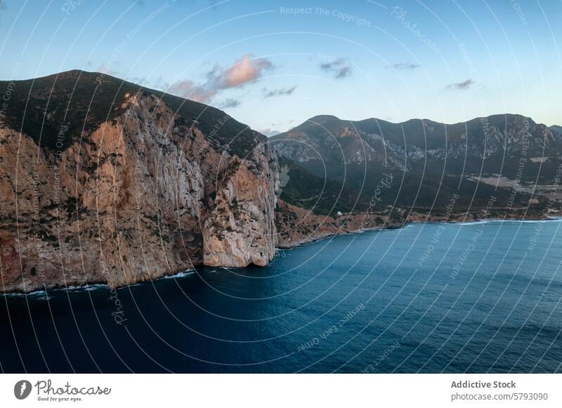 Majestic Cliffs of Sardinia Overlooking the Mediterranean, Porto Flavia sardinia italy mediterranean sea cliff coastline rugged panoramic view water