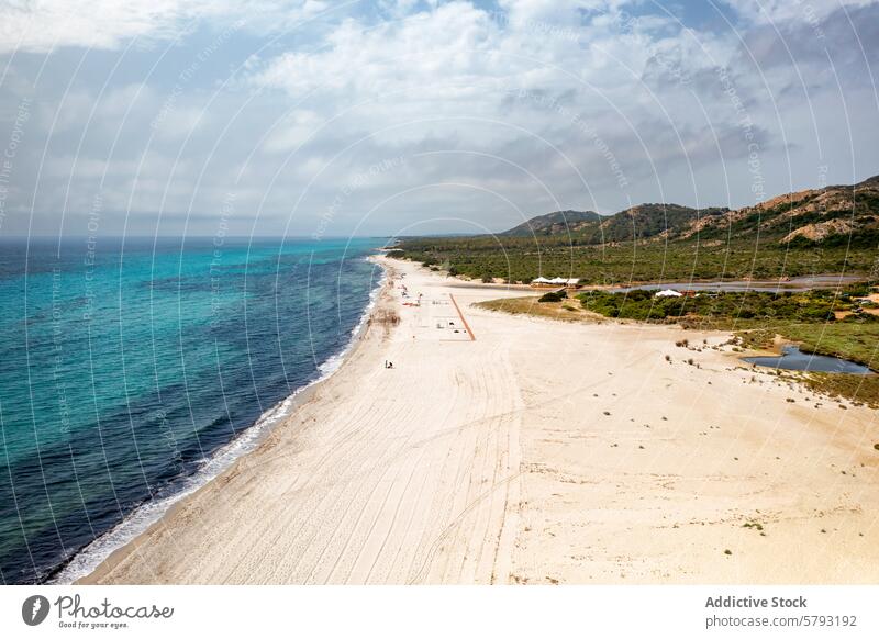 Idyllic white sand Berchida beach of Sardinia's coastline sardinia italy aerial view turquoise water pristine nature landscape travel tourism scenic