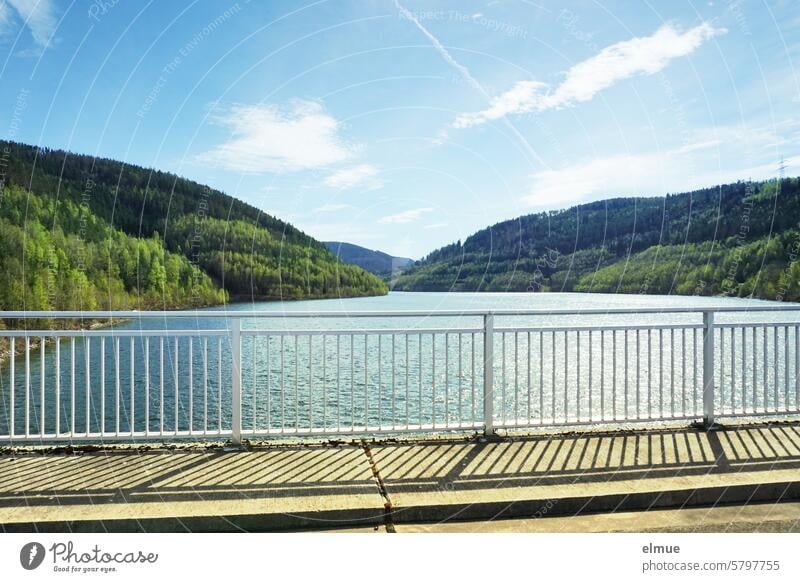 Leibis-Lichte dam - view from the dam wall River dam drinking water dam drinking water supply Reservoir bodice lights Thuringia Unterweißbach flood protection