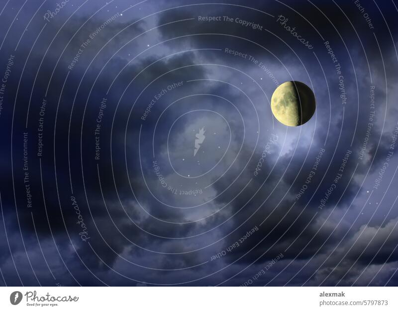 Moon glowing in the dark cloudy night sky moon space stars moonlight cosmos universe galaxy satellite planet nebula astronomy celestial blue lunar astrology