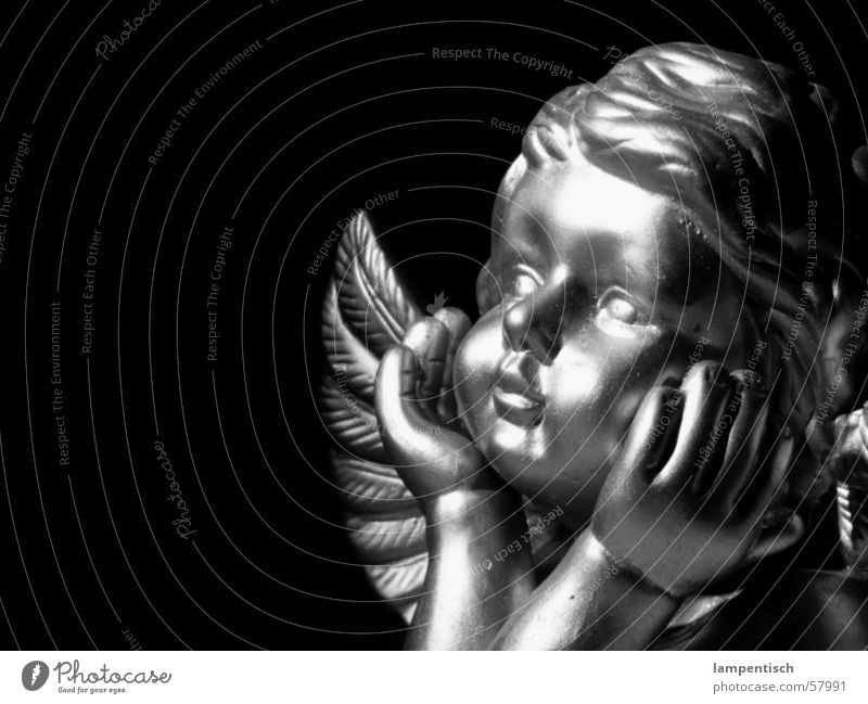 angels Think Dream Child Dark Glittering Fishing rod Innocent Angel Wing ponder Christmas & Advent Black & white photo