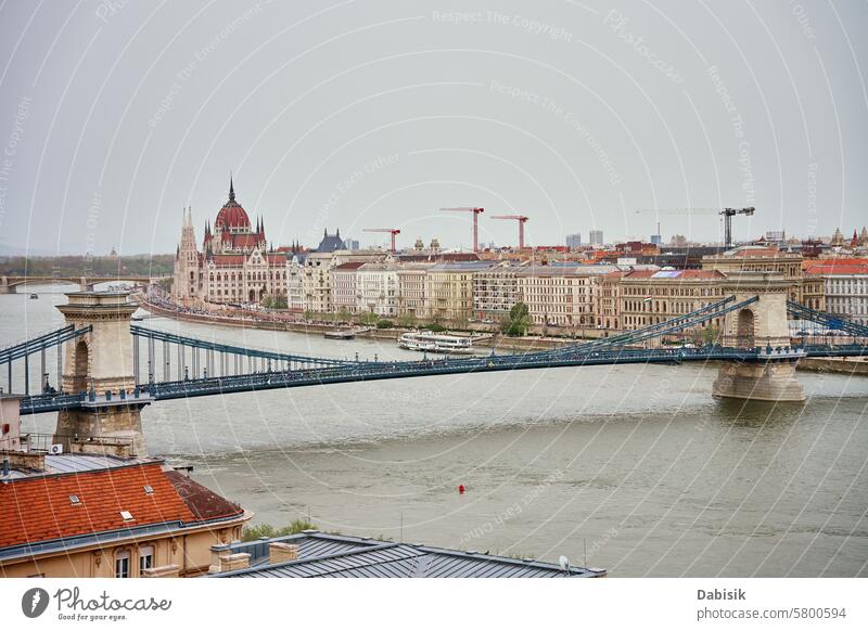 Budapest Cityscape with Chain Bridge Along Danube River chain bridge Hungary architecture city cityscape popular famous landmark tourism riverbank skyline