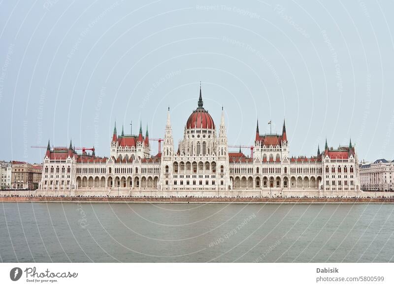 Budapest Parliament Along the Danube River. Famous landmark in Hungary architecture historical building cityscape travel government tourism famous landmark