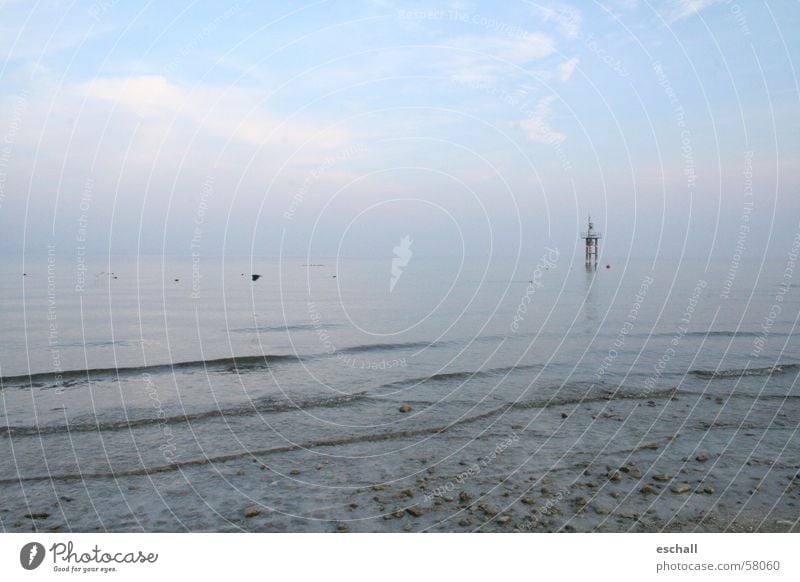 vastness Colour photo Exterior shot Copy Space left Copy Space top Twilight Wide angle Calm Far-off places Beach Waves Nature Landscape Water Sky Coast Lakeside