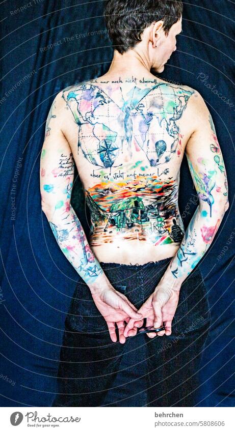 our life is as colorful as we dare to paint it! Human being Crazy Girl power Arm Back tattoos Skin Woman Exceptional Tattooed Feminine especially Feminism