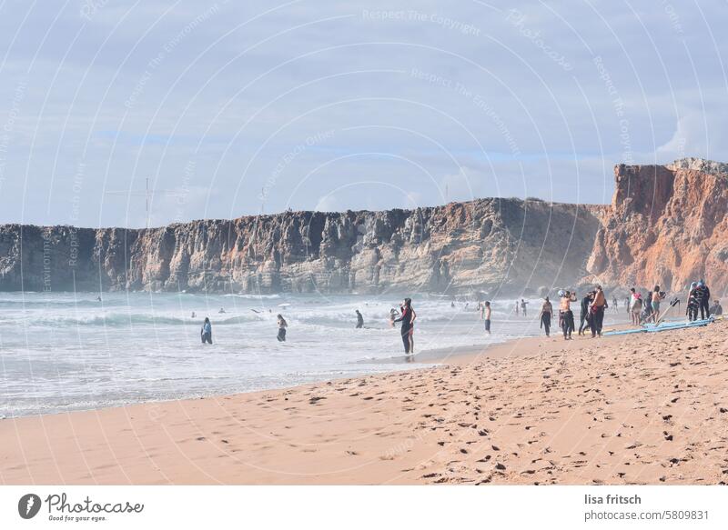 SURF PARADISE - VACATION - SUMMER Summer Beach coast Algarve Portugal Surfing Surfer Surfers Paradise Surfers who go into the sea Lifestyle Waves Ocean Aquatics