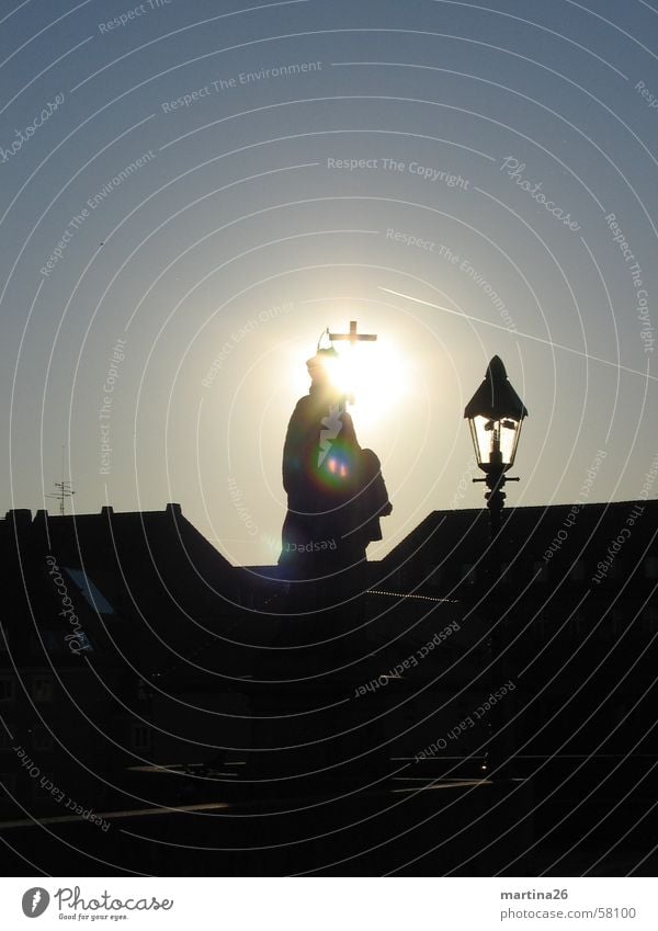 halo Exterior shot Town Back-light Black Dark House (Residential Structure) Old Main bridge Catholicism Holy Morning Würzburg Roof Lantern Religion and faith