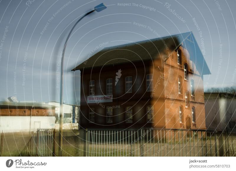 detached house times two House (Residential Structure) freestanding Double exposure Cloudless sky Metalware streetlamp Sunlight Shadow Reaction Silhouette