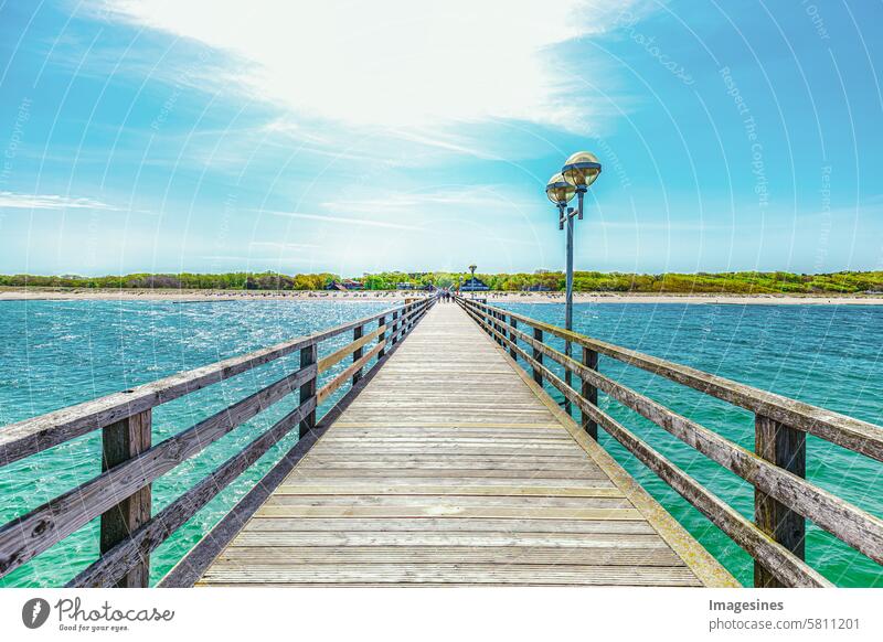 Graal Müritz pier, Baltic Sea, Germany. View of the countryside from the bridge Sea bridge Ocean graal müritz Bridge Barefoot Bay Beach Promenade coast