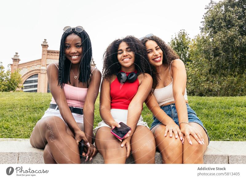 Young Friends Enjoying Summer Together African American Diversity Youth Communication Joy Laughter Happiness Leisure Relaxation Outdoors Fun Enjoyment Modern