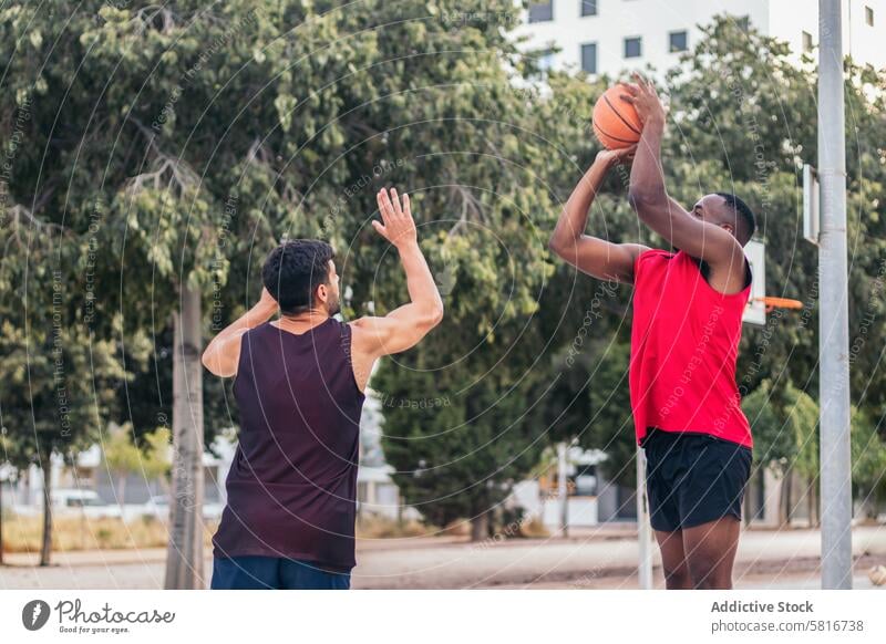 Men Dominating the Basketball Court friends basketball multiracial sport fun young game court team lifestyle player urban training outdoor group street athlete