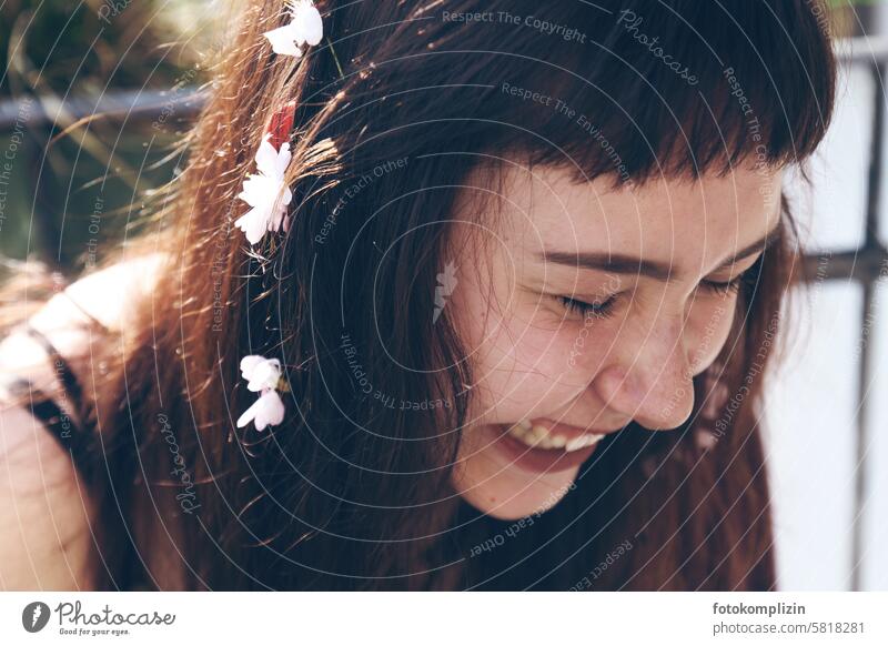 Laughing girl Laughter Girl Young woman cheerful Happiness fortunate Woman Feminine Joy portrait Happy Smiling laughing naturally Authentic Grinning Exuberance