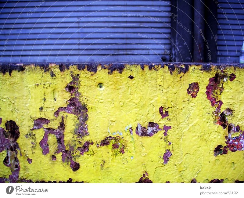 loading bay Ramp Stuttgart Load Derelict Yellow Brown Gray Roller shutter Closed Flake off Decline Destruction Gloomy Loneliness Calm Exterior shot Germany