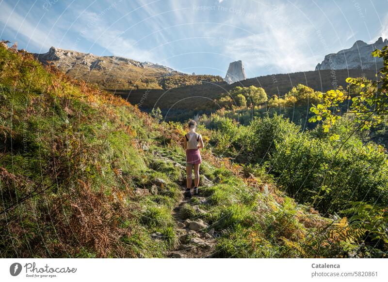 Hiking trail in a mountainous landscape Horizon mountains daylight Clouds bushes Landscape Sky Environment vacation Vacation & Travel Tourism Day Nature