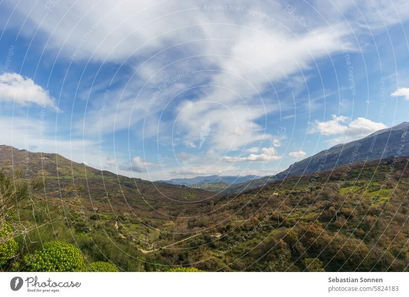 View of valley of the Madonie Nature Park on a sunny day, Isnello, Sicily, Italy travel outdoor landscape sicily madonie europe scenic isnello village park