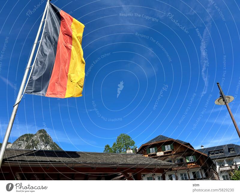 Visiting Germany Homeland idyll Home country German flag Ensign German Flag Patriotism black-red-gold Bavaria Idyll Tourism tourist region Farm Country house