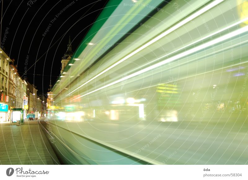 Lights&Movement Long exposure Tram Driving Railroad tracks Main square Graz Night Lighting Lamp