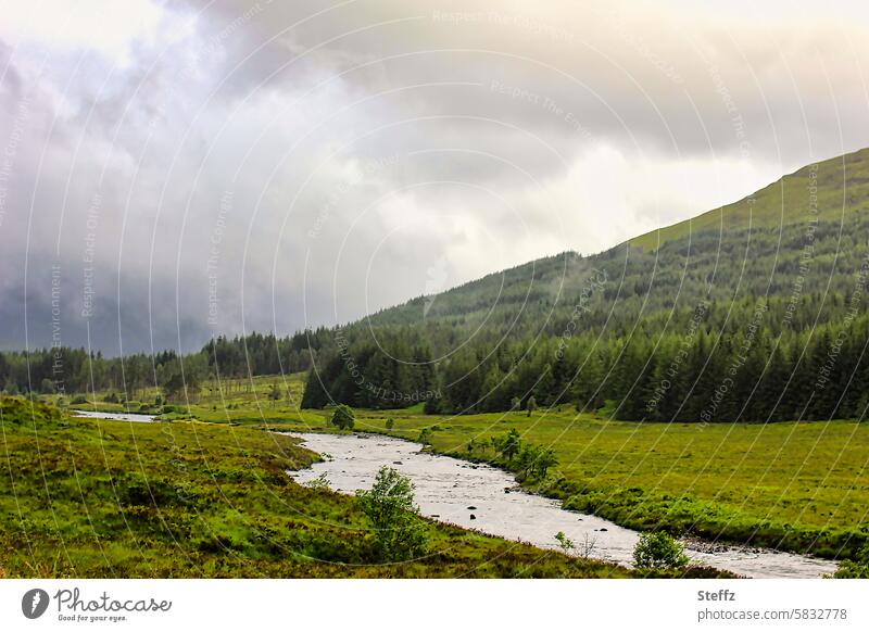 a stream in the middle of the countryside Little river Water Brook Brooks green meadow Green green countryside hilly Scottish Scotland Scottish countryside Calm