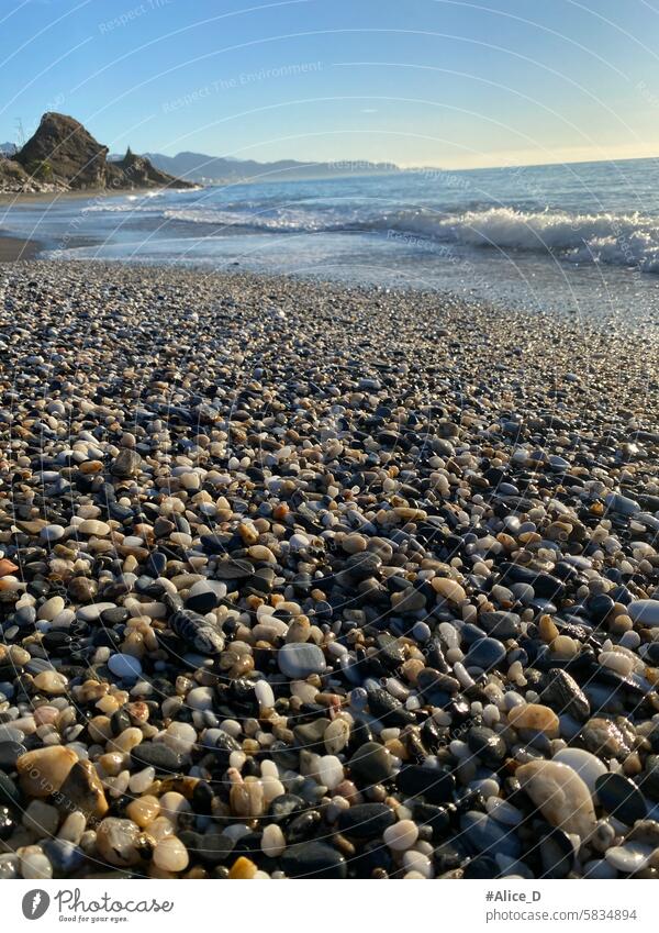 Stony sandy beach in Torrox Spain adventure andalusia background bay beautiful beautiful beaches black sand blue sky blue water breathtaking ocean view coast