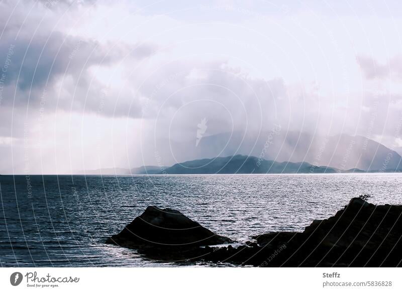 Scottish fjord with light and shade Dreamily Scotland water landscape seaboard seascape Clouds romantic Scottish nature Gorgeous Light Romance cloudy sky Calm