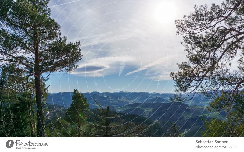 Beautiful view over the mountain landscape of Vosges on a sunny winter day, Alsace, France sky travel hiking vosges scenery nature peak scenic background rock