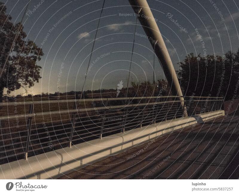 Bridge in the moonlight detail Night sky little cloud lines Shadow trees Dark Mysterious Full  moon Moonlight Italy glows