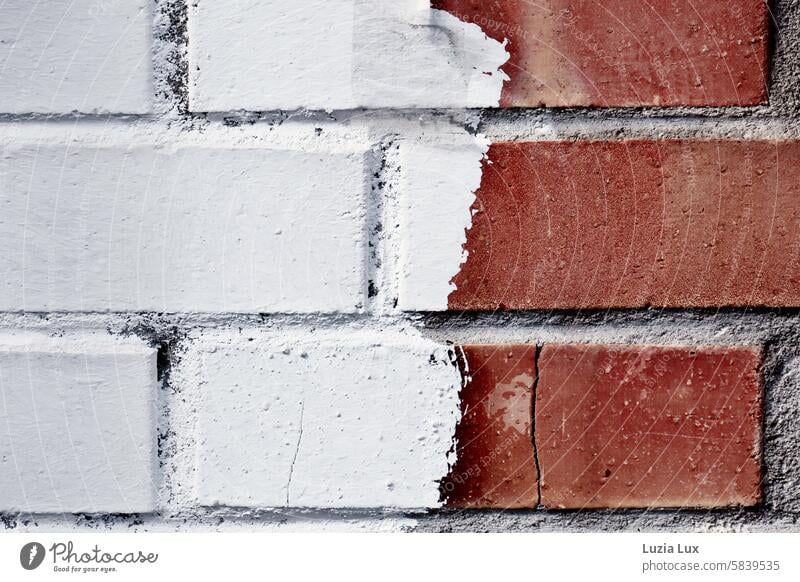 Brick wall, partially painted white obliquely masonry Bricks Architecture Building Manmade structures Red Stone Old Structures and shapes Brick facade