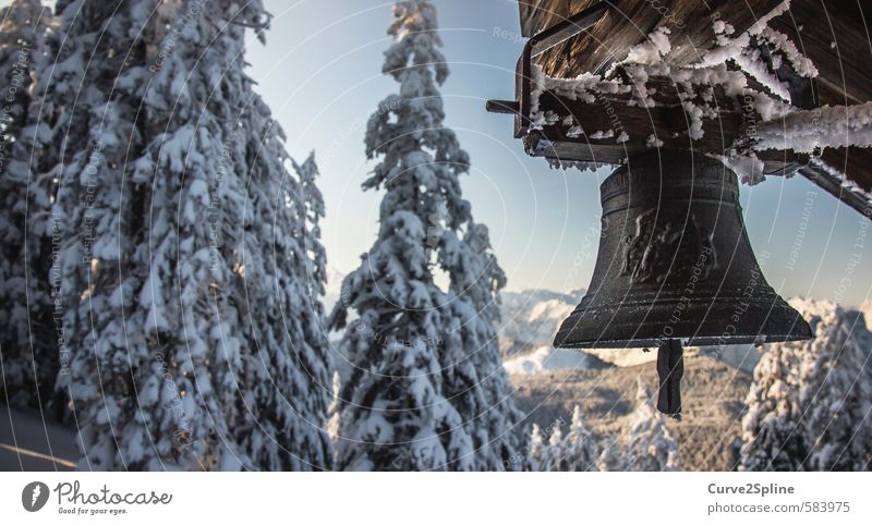 winter bells Nature Winter Beautiful weather Snow Mountain Snowcapped peak Wood Authentic Bell Frost Iron mountains Colour photo Exterior shot Deserted Dawn