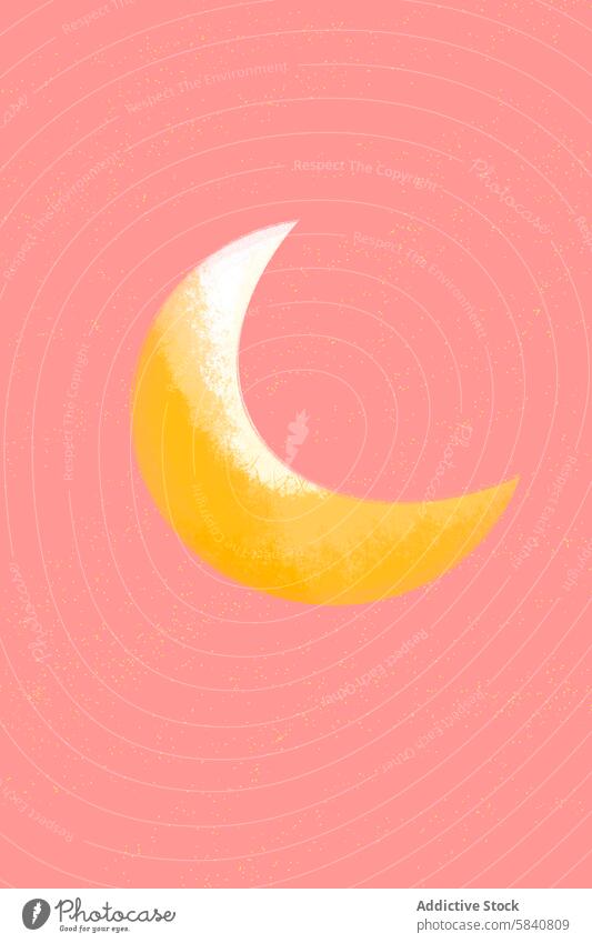 Golden crescent moon on a pink textured background, Illustration gold illustration digital vibrant star sprinkle design art bright color fantasy dream night sky