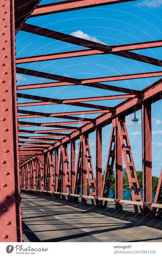 Elbe bridge Schönebeck schönebeck steel construction Steel bridge Bridge Steel carrier Steel construction Exterior shot Colour photo Deserted Detail