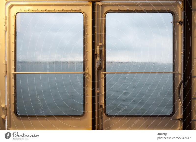 Rough Sea Ocean Window Water Navigation voyage Window pane Horizon vacation Adventure travel Maritime boat Damp Drops of water rainy Elements Wet Comfortless