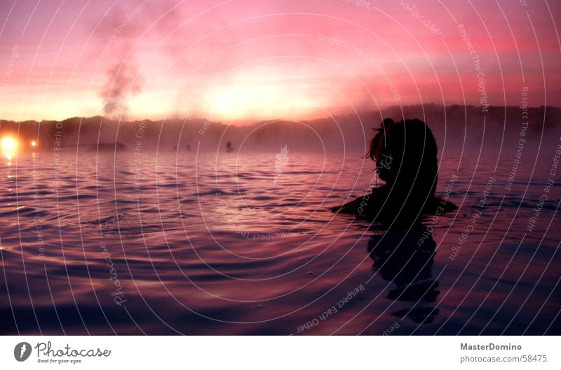 Pink Lagoon 2 Blue Lagoon Human being Woman Lady Wet Sky Clouds Light Waves Black Wellness Sunset Glittering Glimmer Iceland Moody Beautiful Soft Exterior shot