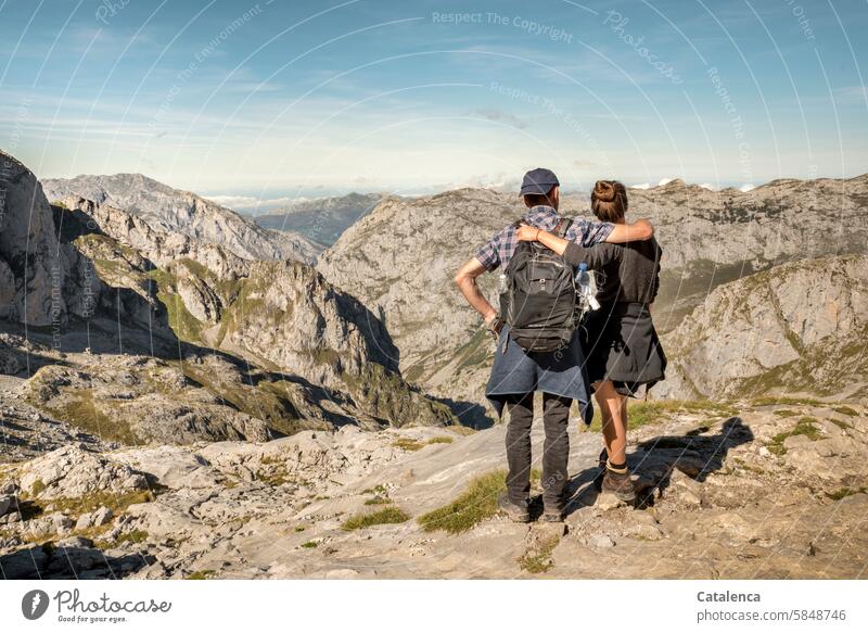 Hiking in the mountains Day Vacation & Travel vacation Environment Landscape Tourism daylight Stony Peak Beautiful weather Climate Summer Mountain stones hikers