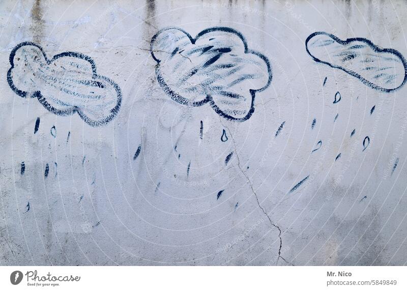 rain clouds Raincloud Clouds Storm clouds Creativity Drawing Characters Sign Wall (building) Wall (barrier) Graffiti Blue Precipitation Rainwater Daub Painted