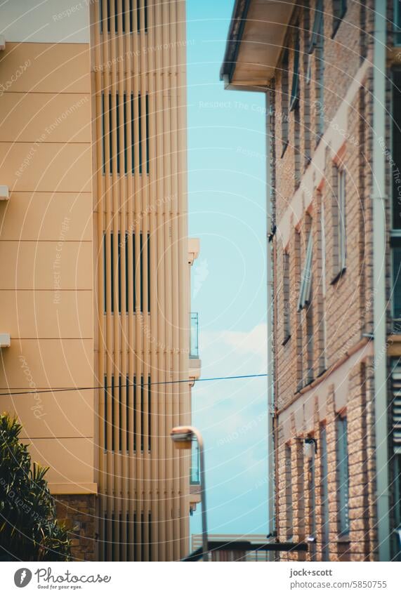 Gap between houses Architecture Sky Facade Environment Beautiful weather Style Authentic Sunlight Queensland Australia Neutral Background power line Modern