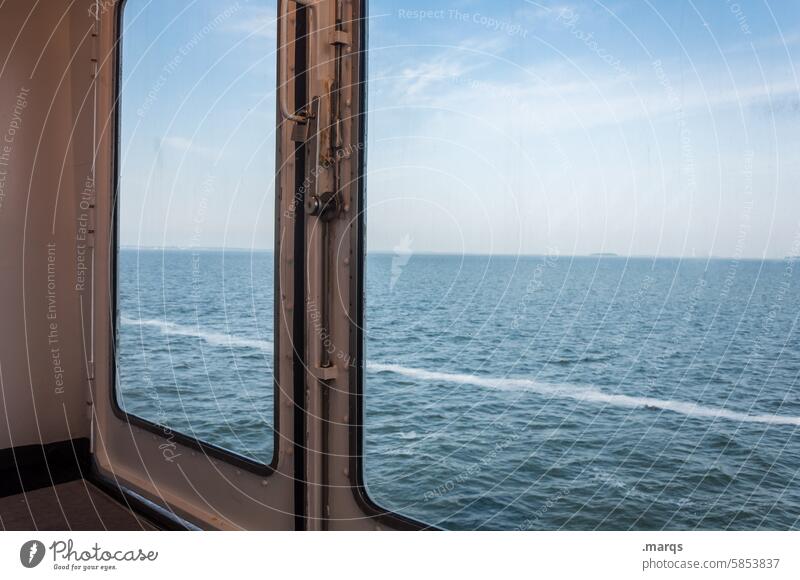 At sea Elements Maritime travel Adventure vacation Horizon Window pane voyage Navigation Water Ocean Vacation & Travel Trip Sky Beautiful weather Ferry