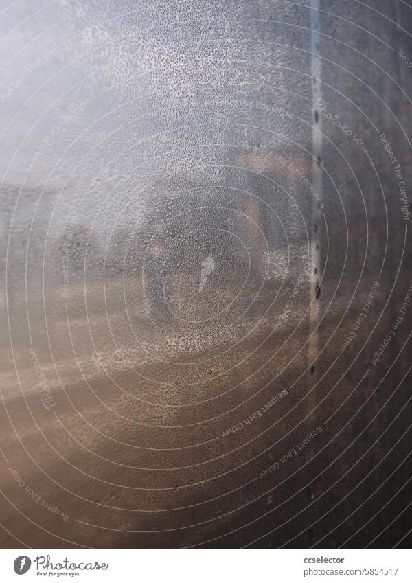 Platform seen through a steamed-up window Train travel Rail transport Public transit Colour photo Means of transport Train station Transport Vacation & Travel