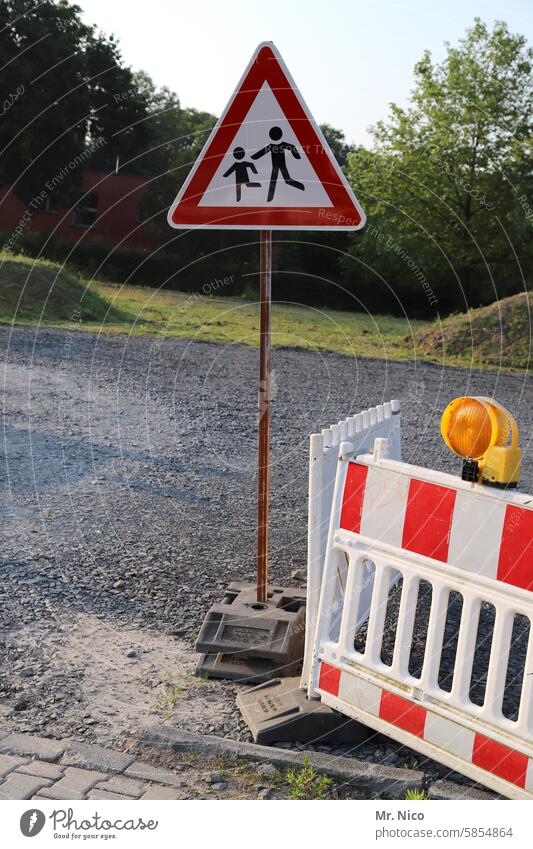 construction site Construction site Work and employment Road sign Signs and labeling Warning sign Safety cordon Road construction Signage danger spot esteem