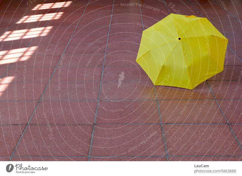 UT Leipzig - bright to cloudy | Zitronenfalter Umbrella yellow shade Light Shadow Folding umbrella Yellow Lemon yellow Window Window transom and mullion