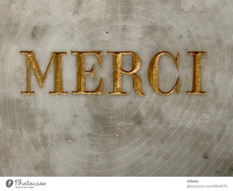 merci Merci Thank you. I'll take care of it. Marble Gold Inscription Church sacral stonemason Belief Religion and faith religion Hope God pray Catholic