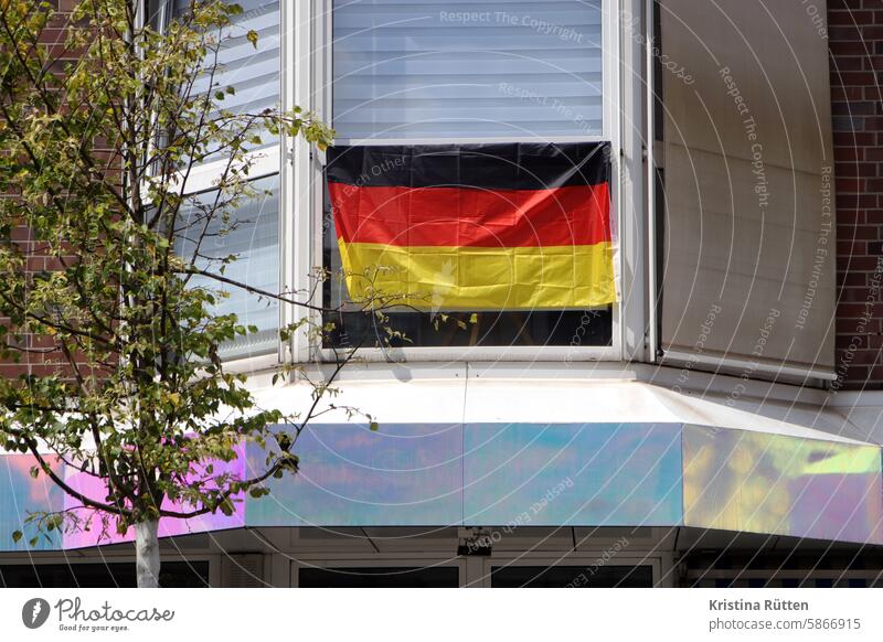 germany flag on the window German flag Window House (Residential Structure) Building Facade Germany Flag Black Red Gold Yellow decoration Decoration embellish