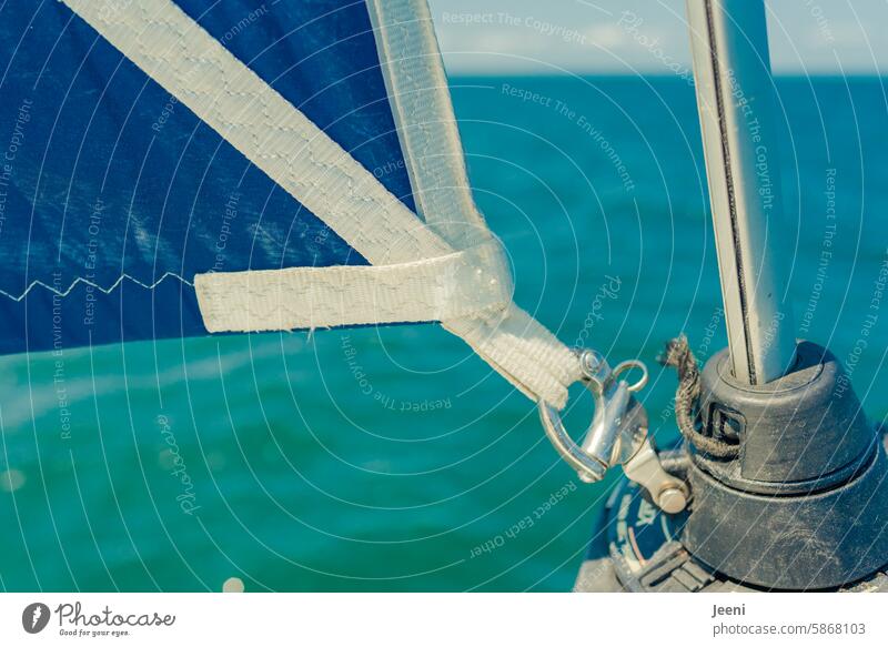 Well fastened Fastening Sailboat Water Maritime Ocean Vacation & Travel Summer Sailing Sailing ship Freedom Blue Wanderlust Aquatics Wind Far-off places Waves