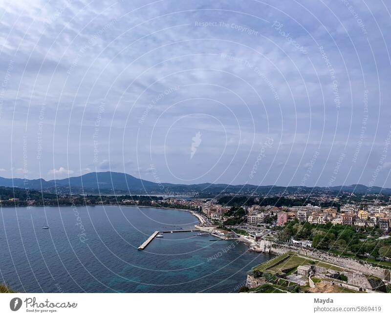 sea view Corfu Greece Ocean Paradise picture background Panorama (View) Spring Clouds Horizon Water nobody dramatic sky Horizontal Sky Landscape coast Nature