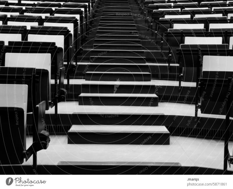 staircase Row of chairs Stairs University & College student Study university teaching event Seminar room Chair Many Seating Education Lecture hall Places Black