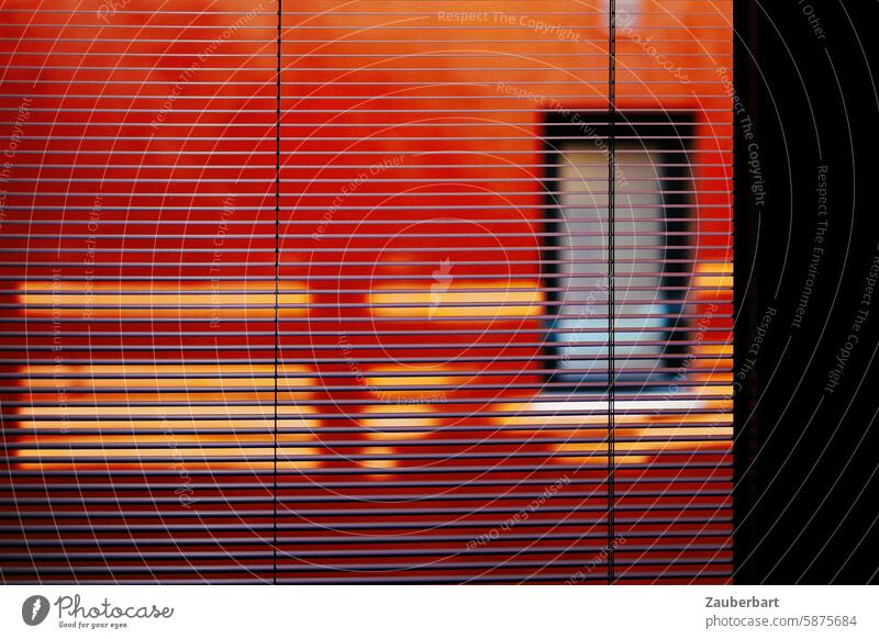 Venetian blind, stripes in orange, structure in black Window Orange Black Stripe Venetian blinds Cross stripe vertical strip Pattern Light Shadow