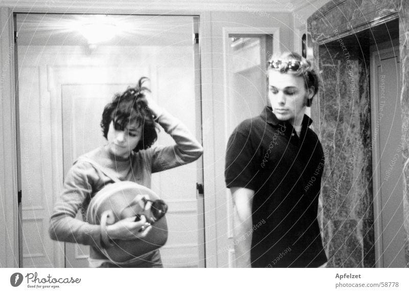 Liz and Richard at the hotel Elevator Hotel Room Human being boy Youth (Young adults) Photos of everyday life