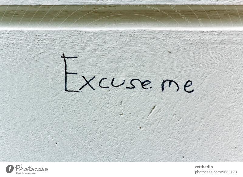 Excuse me Remark Term embassy letter Apology excuse me graffiti Grafitto illustration Chalk Wall (barrier) Message message policy Damage to property spray