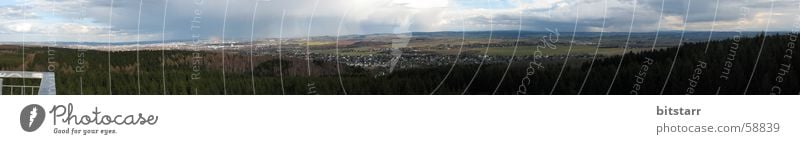 homeland panorama Panorama (View) Forest Green Field Clouds Hill Home country Town Chemnitz Saxony Vantage point Lookout tower Far-off places Sky broadly large