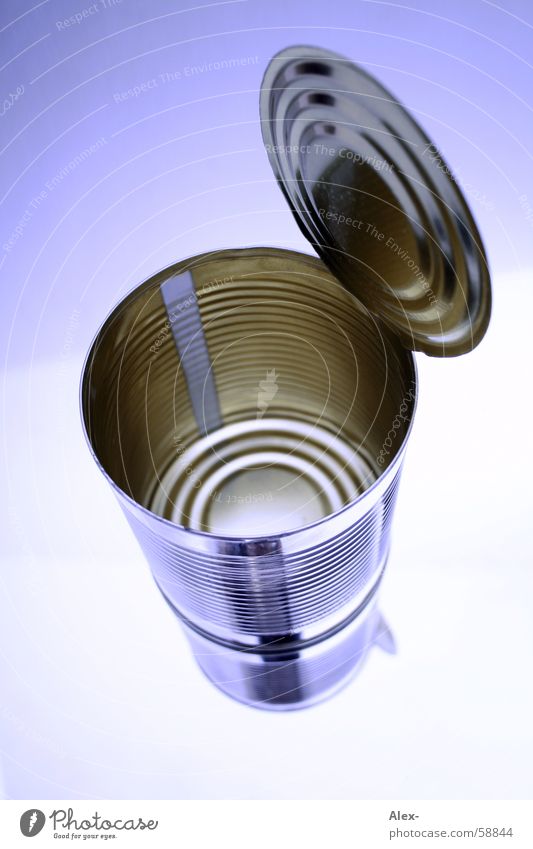 The can Tin Tin of food Open Empty Isolated Image Bright background Object photography Bird's-eye view Mirror image Glittering Studio shot